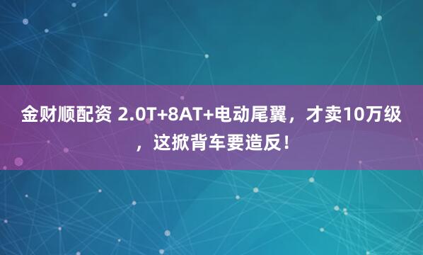 金财顺配资 2.0T+8AT+电动尾翼，才卖10万级，这掀背车要造反！
